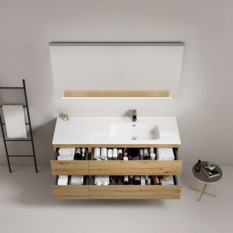 Mobile bagno sospeso 140 cm Bruno Medio Lavabo a Destra in Resina Specchio Quadro - Fiji Wood