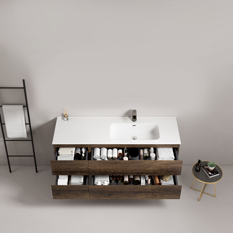 Mobile bagno sospeso 140 cm Bruno Scuro Lavabo a Destra in Resina Senza Specchio - Fiji Wood