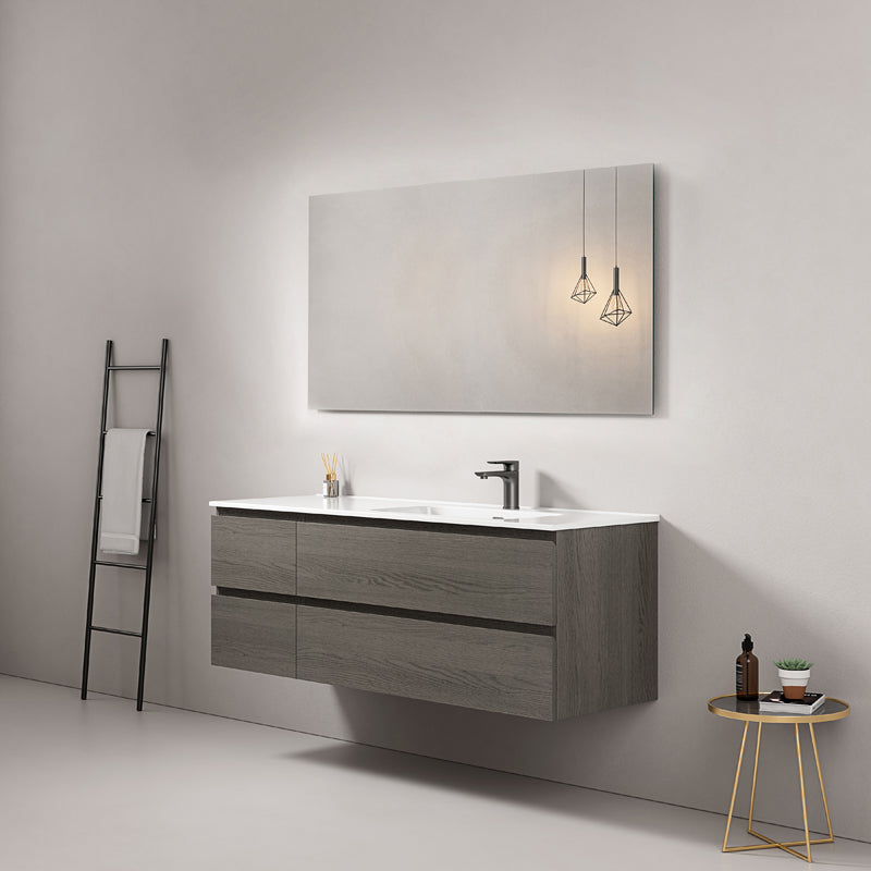 Mobile bagno sospeso 140 cm Grey Lavabo a Destra in Resina Specchio Quadro - Fiji Wood