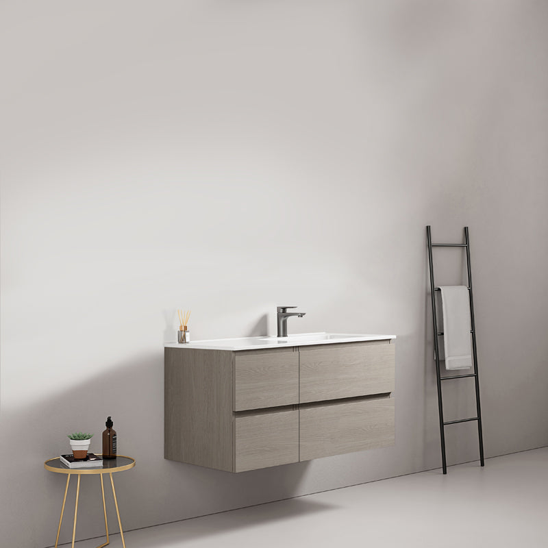Mobile bagno sospeso 100 cm Beige Lavabo a Destra in Ceramica Senza Specchio - Fiji Wood