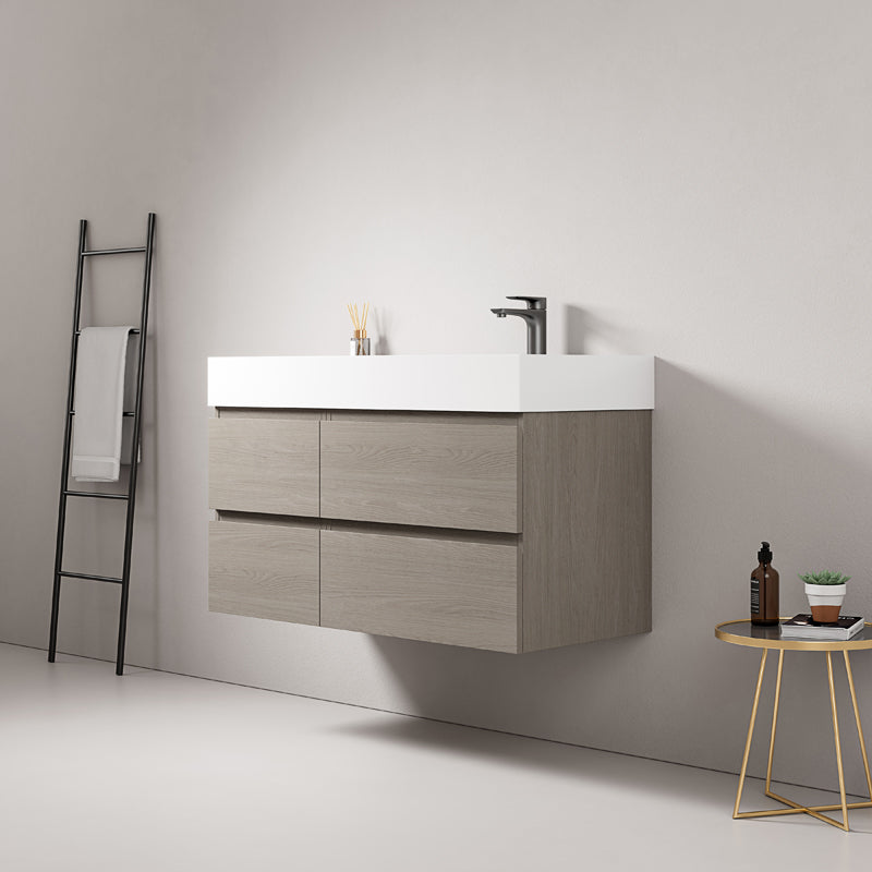 Mobile bagno sospeso 100 cm Beige Lavabo a Destra in Resina Senza Specchio - Fiji Wood