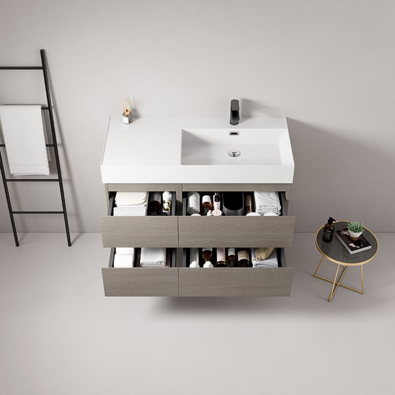 Mobile bagno sospeso 100 cm Beige Lavabo a Destra in Resina Senza Specchio - Fiji Wood