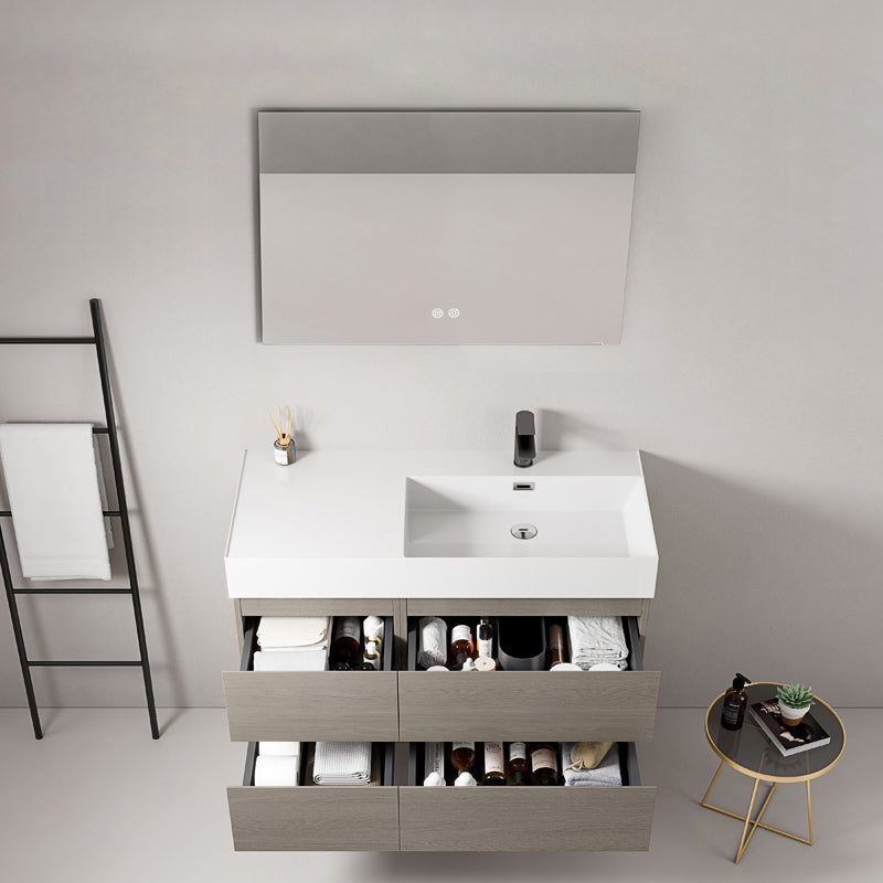 Mobile bagno sospeso 100 cm Beige Lavabo a Destra in Resina Specchio Quadro - Fiji Wood