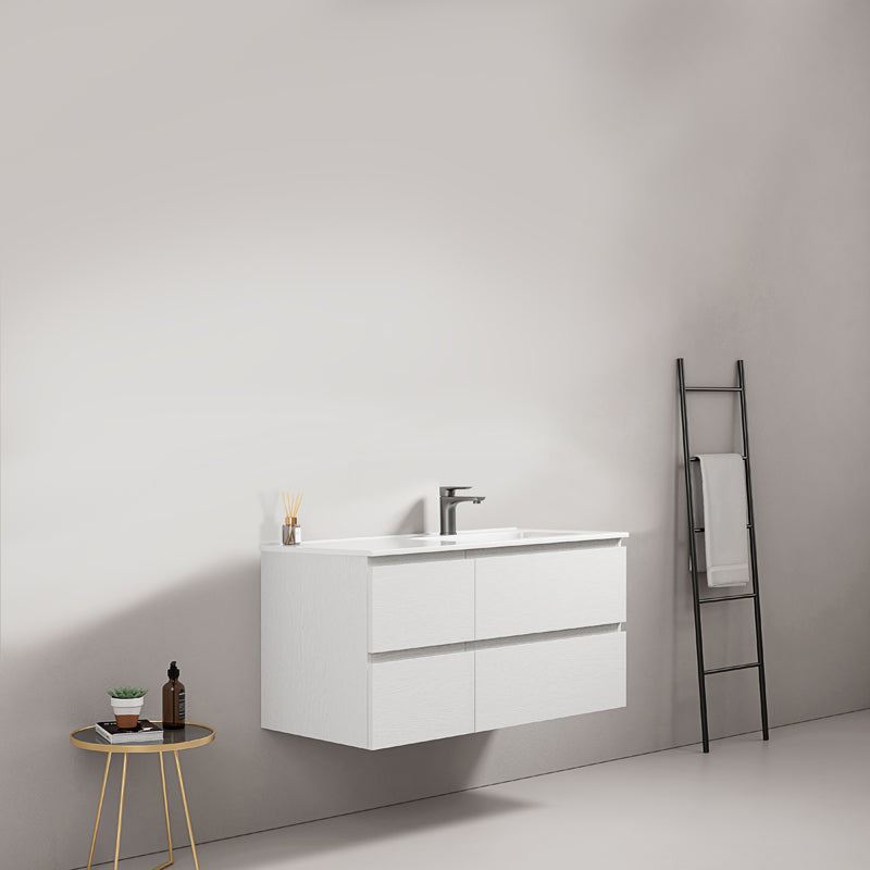 Mobile bagno sospeso 100 cm Bianco Lavabo a Destra in Ceramica Senza Specchio - Fiji Wood