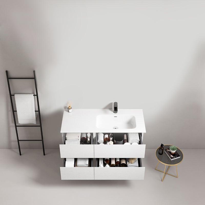 Mobile bagno sospeso 100 cm Bianco Lavabo a Destra in Ceramica Senza Specchio - Fiji Wood