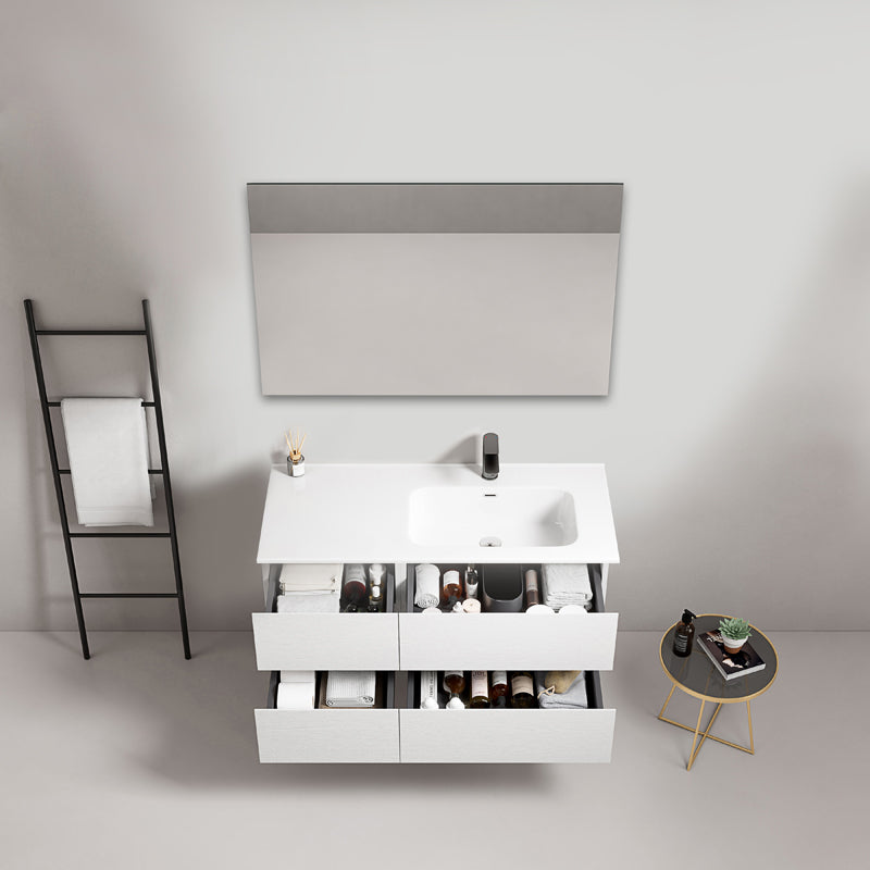 Mobile bagno sospeso 100 cm Bianco Lavabo a Destra in Ceramica Specchio Quadro - Fiji Wood