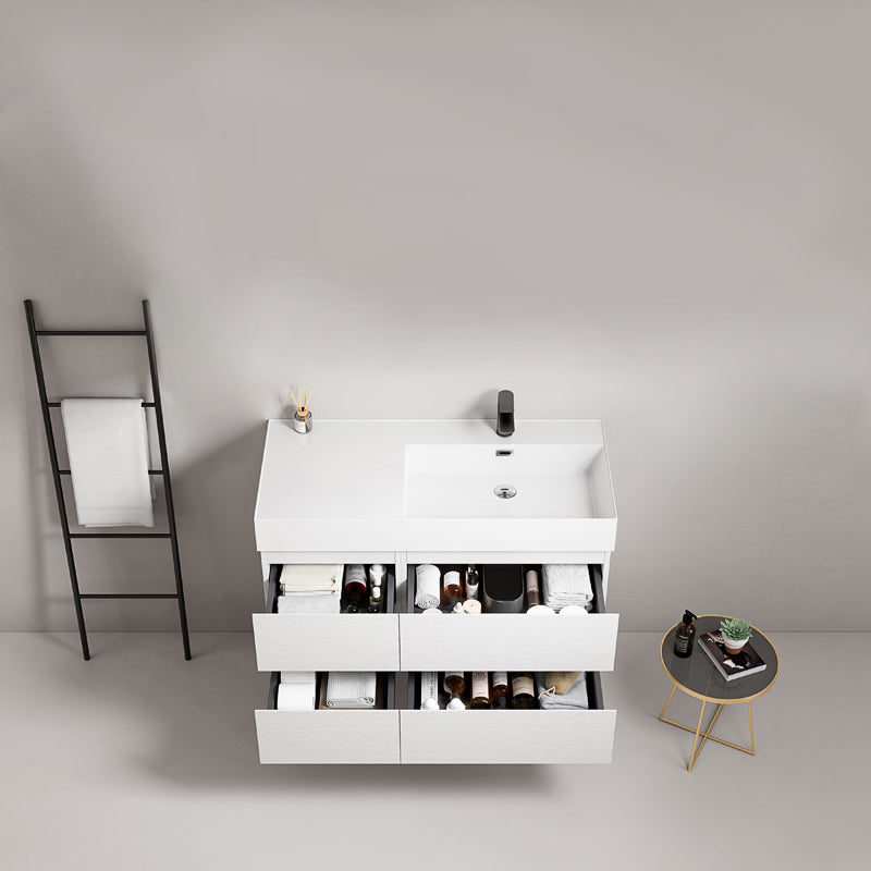 Mobile bagno sospeso 100 cm Bianco Lavabo a Destra in Resina Senza Specchio - Fiji Wood