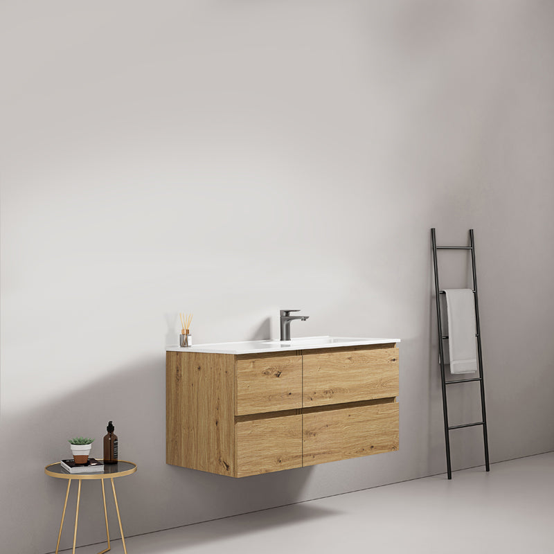 Mobile bagno sospeso 100 cm Bruno Medio Lavabo a Destra in Ceramica Senza Specchio - Fiji Wood
