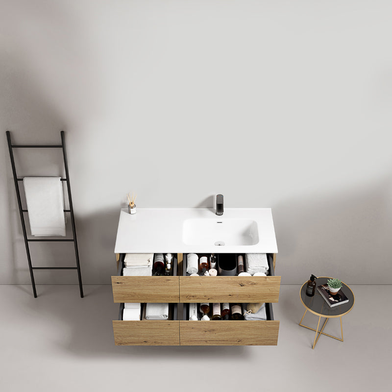 Mobile bagno sospeso 100 cm Bruno Medio Lavabo a Destra in Ceramica Senza Specchio - Fiji Wood