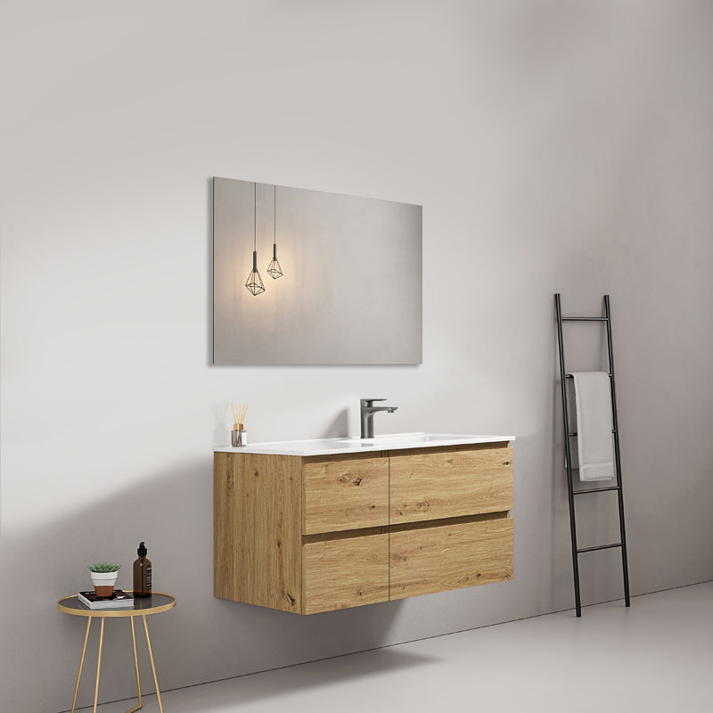 Mobile bagno sospeso 100 cm Bruno Medio Lavabo a Destra in Ceramica Specchio Quadro - Fiji Wood