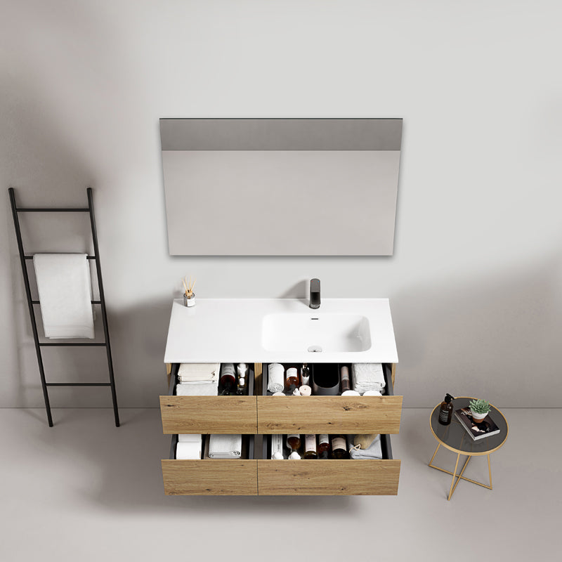 Mobile bagno sospeso 100 cm Bruno Medio Lavabo a Destra in Ceramica Specchio Quadro - Fiji Wood