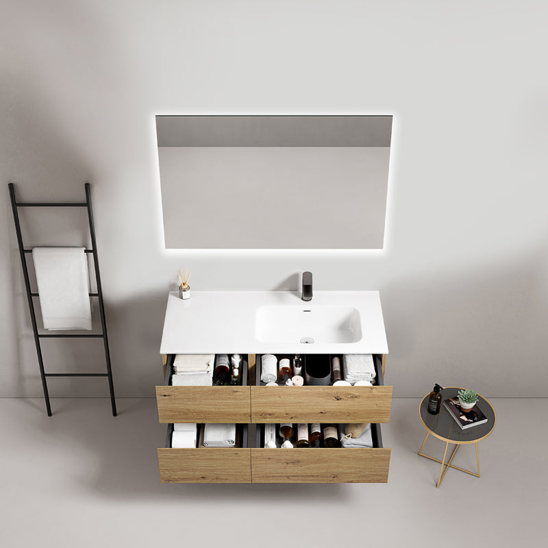 Mobile bagno sospeso 100 cm Bruno Medio Lavabo a Destra in Ceramica Specchio Quadro Retroilluminato - Fiji Wood