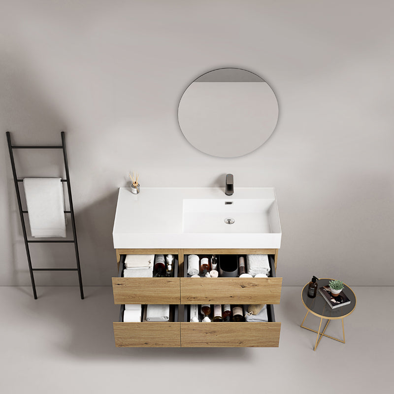 Mobile bagno sospeso 100 cm Bruno Medio Lavabo a Destra in Resina Specchio Tondo - Fiji Wood