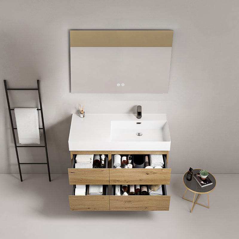 Mobile bagno sospeso 100 cm Bruno Medio Lavabo a Destra in Resina Specchio Quadro - Fiji Wood