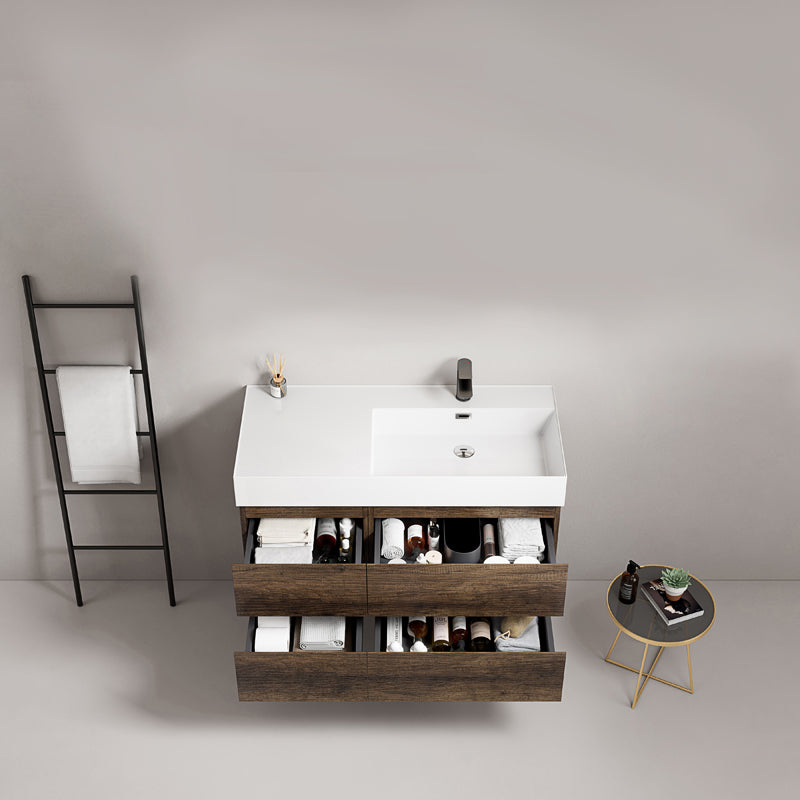Mobile bagno sospeso 100 cm Bruno Scuro Lavabo a Destra in Resina Senza Specchio - Fiji Wood