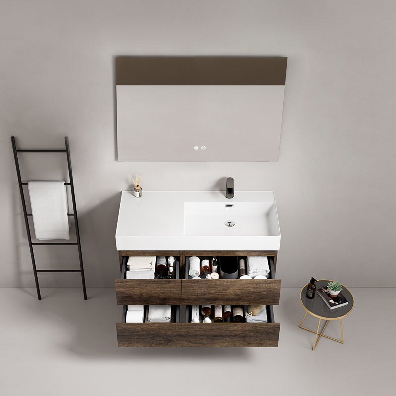 Mobile bagno sospeso 100 cm Bruno Scuro Lavabo a Destra in Resina Specchio Quadro - Fiji Wood