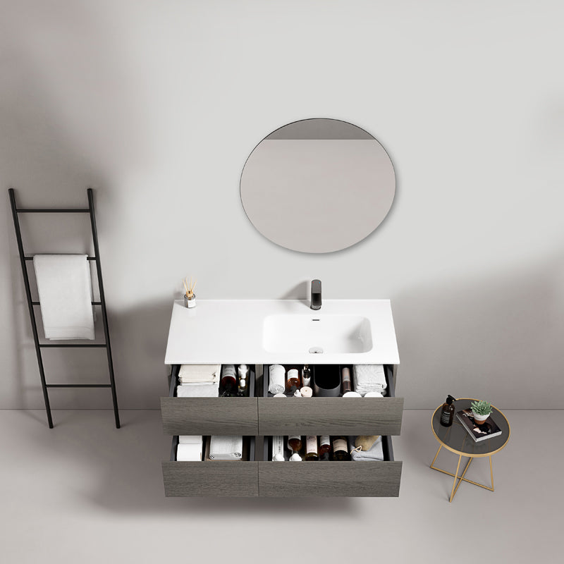 Mobile bagno sospeso 100 cm Grey Lavabo a Destra in Ceramica Specchio Tondo - Fiji Wood
