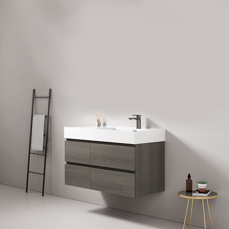 Mobile bagno sospeso 100 cm Grey Lavabo a Destra in Resina Senza Specchio - Fiji Wood