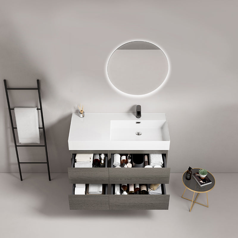 Mobile bagno sospeso 100 cm Grey Lavabo a Destra in Resina Specchio Tondo Retroilluminato - Fiji Wood