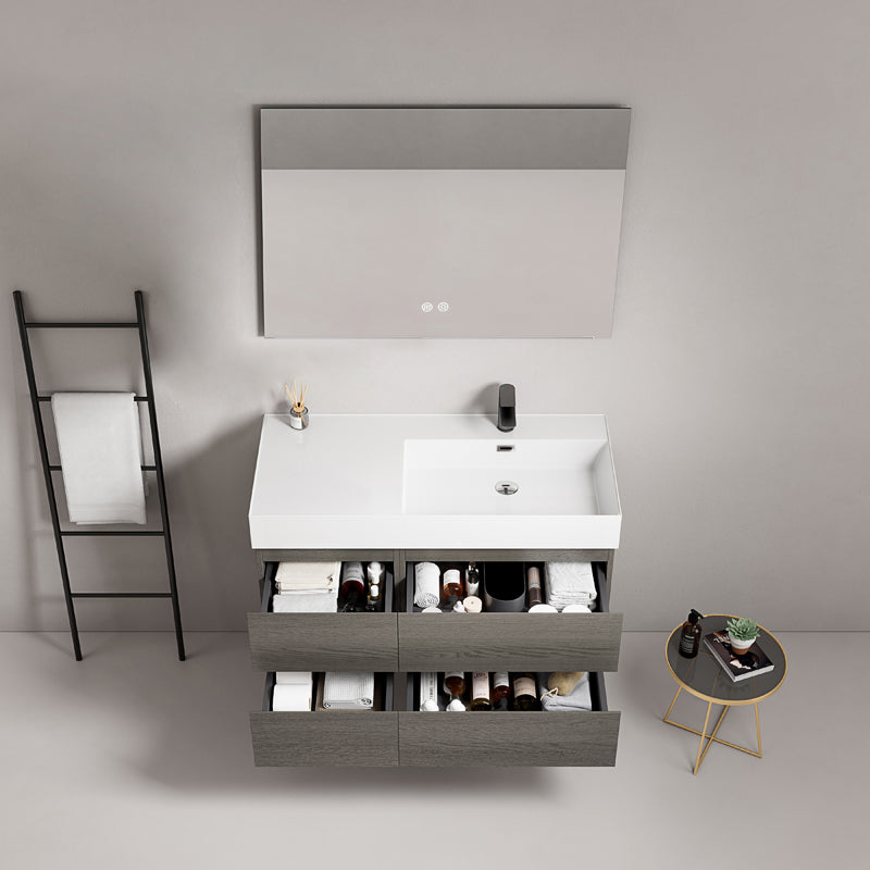 Mobile bagno sospeso 100 cm Grey Lavabo a Destra in Resina Specchio Quadro - Fiji Wood