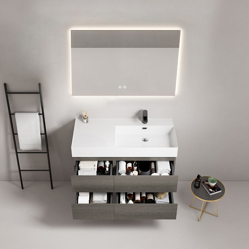Mobile bagno sospeso 100 cm Grey Lavabo a Destra in Resina Specchio Quadro Retroilluminato - Fiji Wood