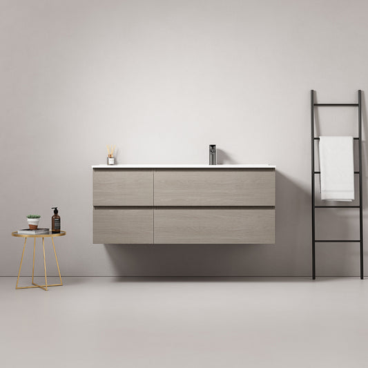 Mobile bagno sospeso 120 cm Beige Lavabo a Destra in Ceramica Senza Specchio - Fiji Wood
