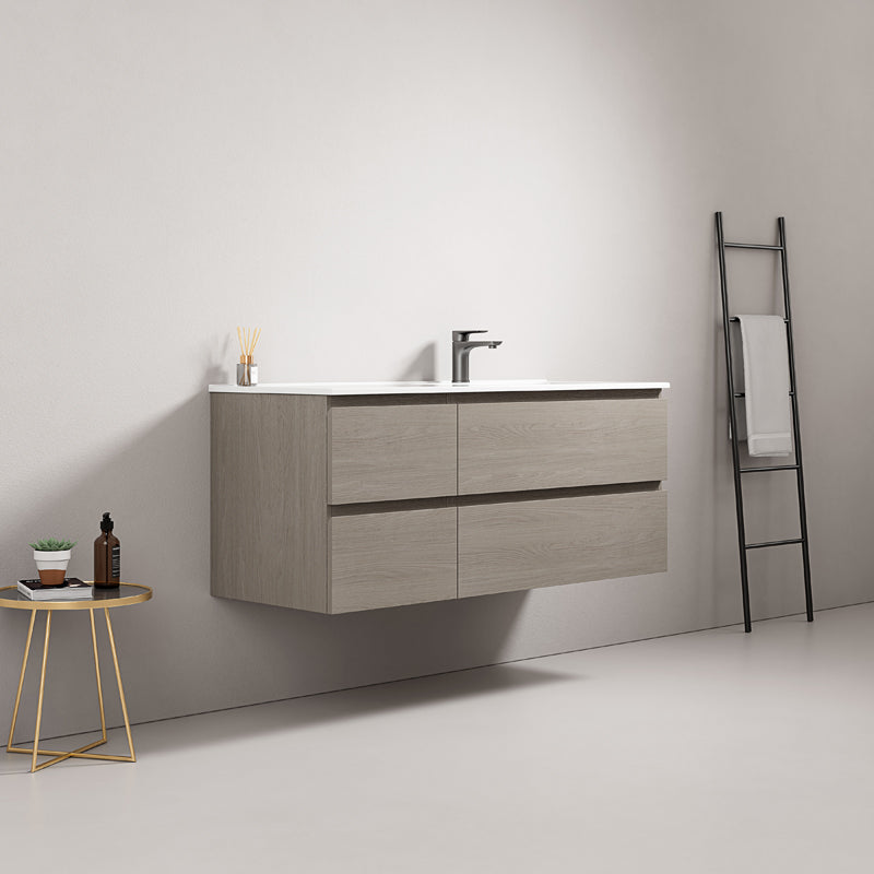Mobile bagno sospeso 120 cm Beige Lavabo a Destra in Ceramica Senza Specchio - Fiji Wood