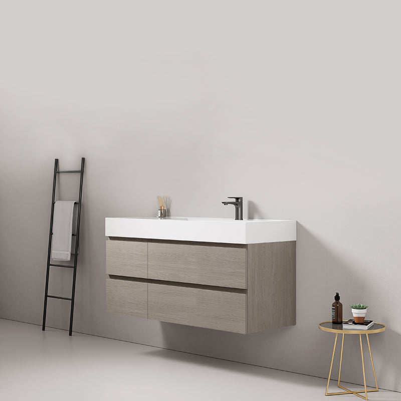 Mobile bagno sospeso 120 cm Beige Lavabo a Destra in Resina Senza Specchio - Fiji Wood