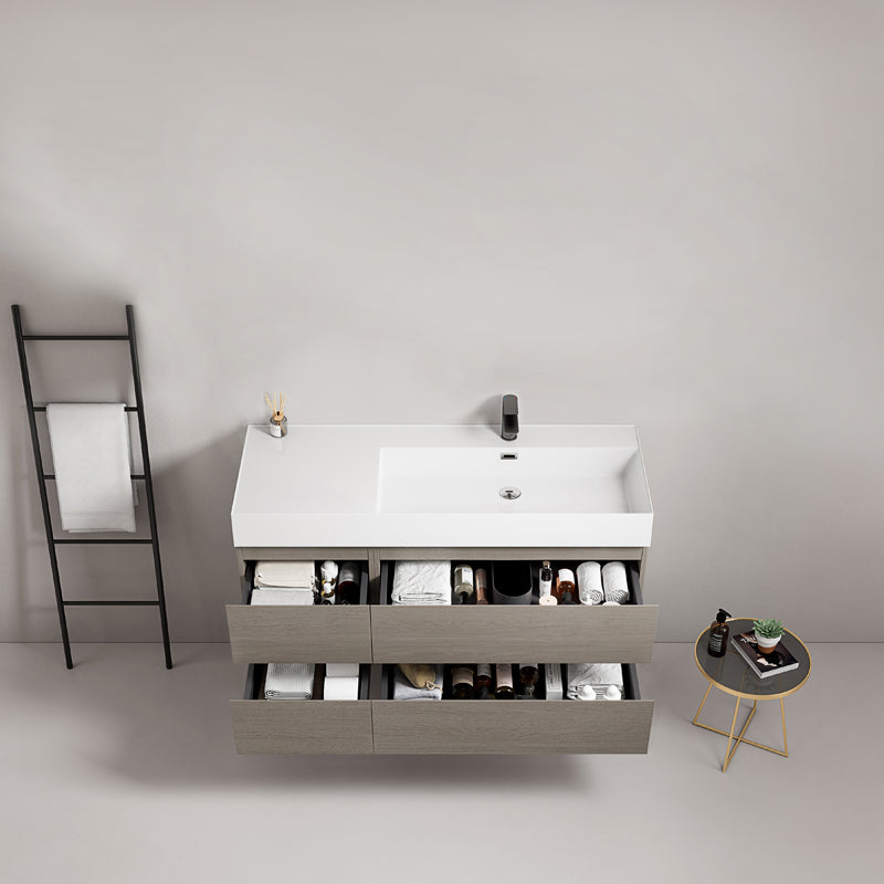 Mobile bagno sospeso 120 cm Beige Lavabo a Destra in Resina Senza Specchio - Fiji Wood