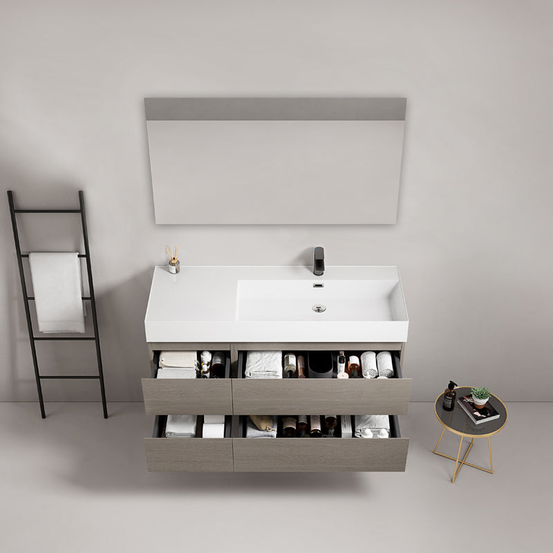 Mobile bagno sospeso 120 cm Beige Lavabo a Destra in Resina Specchio Quadro - Fiji Wood