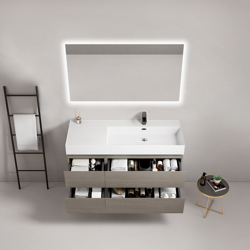 Mobile bagno sospeso 120 cm Beige Lavabo a Destra in Resina Specchio Quadro Retroilluminato - Fiji Wood