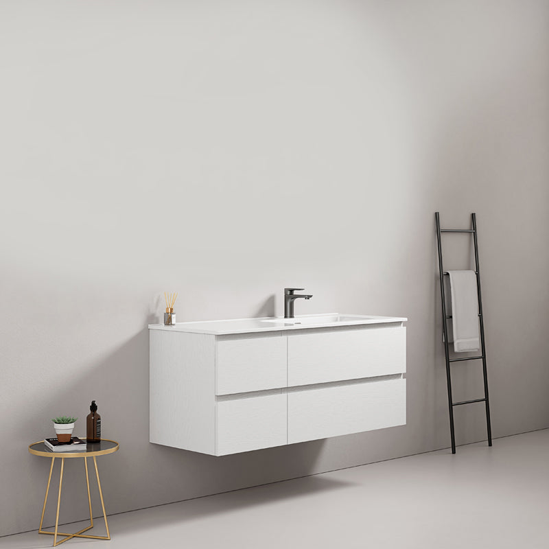 Mobile bagno sospeso 120 cm Bianco Lavabo a Destra in Ceramica Senza Specchio - Fiji Wood