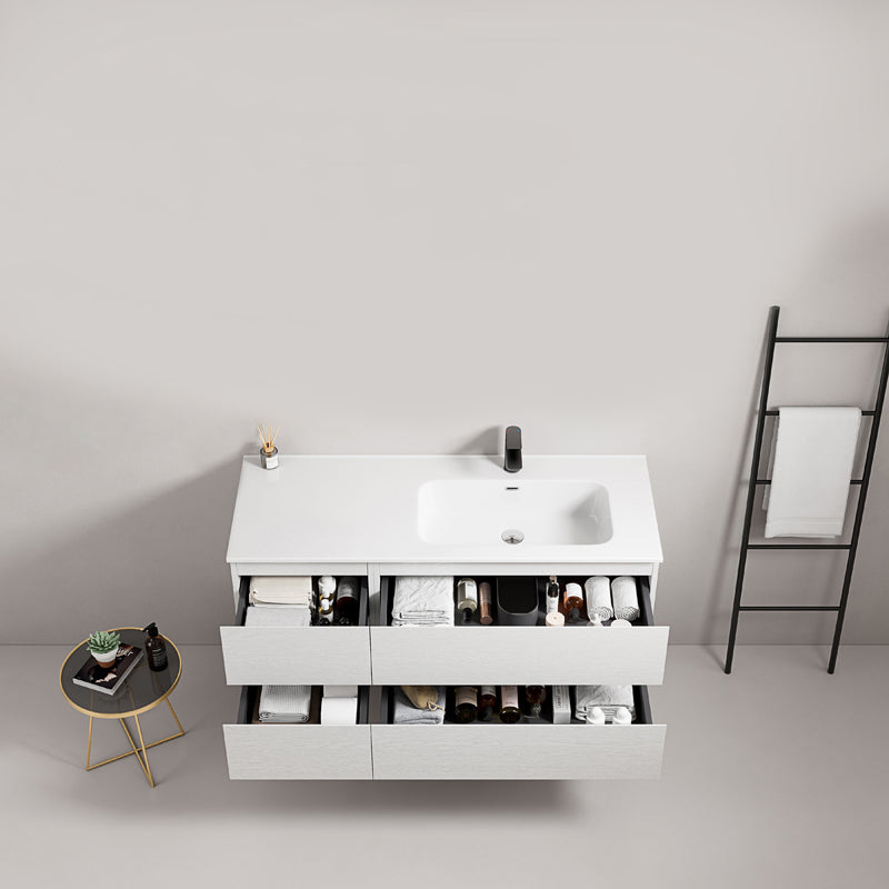 Mobile bagno sospeso 120 cm Bianco Lavabo a Destra in Ceramica Senza Specchio - Fiji Wood