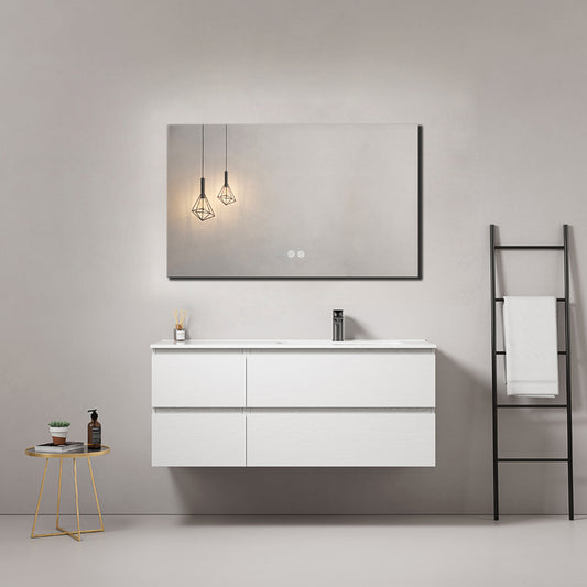 Mobile bagno sospeso 120 cm Bianco Lavabo a Destra in Ceramica Specchio Quadro - Fiji Wood