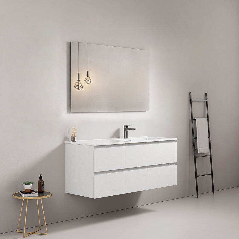 Mobile bagno sospeso 120 cm Bianco Lavabo a Destra in Ceramica Specchio Quadro - Fiji Wood