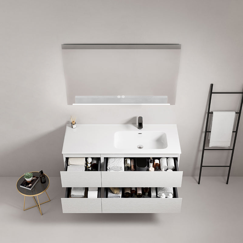 Mobile bagno sospeso 120 cm Bianco Lavabo a Destra in Ceramica Specchio Quadro - Fiji Wood