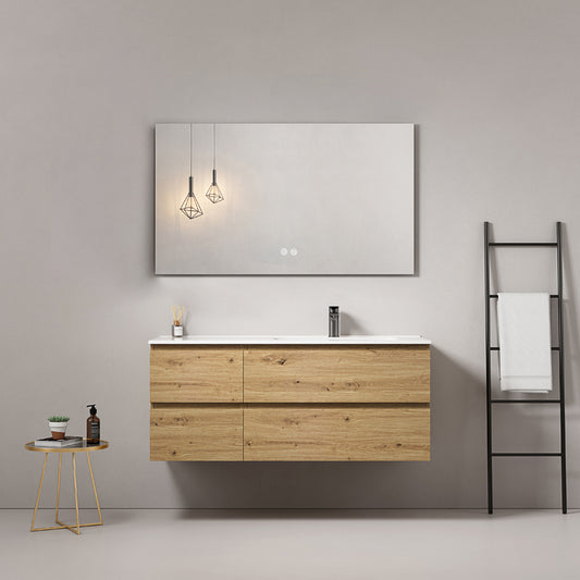 Mobile bagno sospeso 120 cm Bruno Medio Lavabo a Destra in Ceramica Specchio Quadro - Fiji Wood