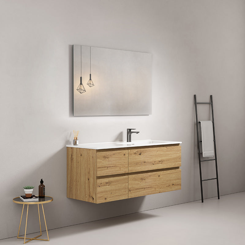 Mobile bagno sospeso 120 cm Bruno Medio Lavabo a Destra in Ceramica Specchio Quadro - Fiji Wood