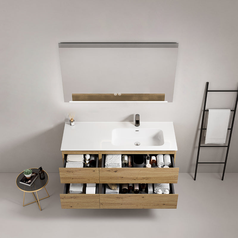 Mobile bagno sospeso 120 cm Bruno Medio Lavabo a Destra in Ceramica Specchio Quadro - Fiji Wood