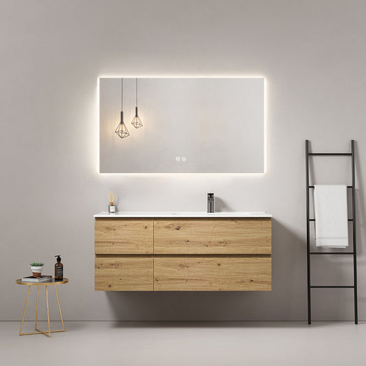 Mobile bagno sospeso 120 cm Bruno Medio Lavabo a Destra in Ceramica Specchio Quadro Retroilluminato - Fiji Wood