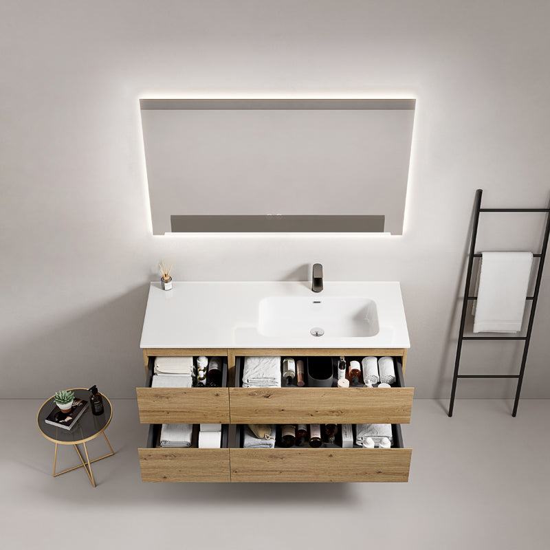 Mobile bagno sospeso 120 cm Bruno Medio Lavabo a Destra in Ceramica Specchio Quadro Retroilluminato - Fiji Wood