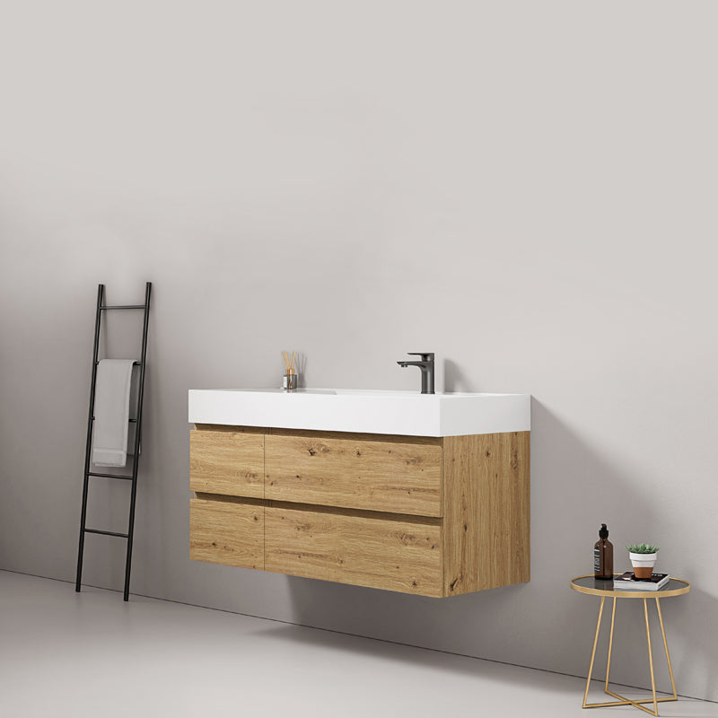 Mobile bagno sospeso 120 cm Bruno Medio Lavabo a Destra in Resina Senza Specchio - Fiji Wood