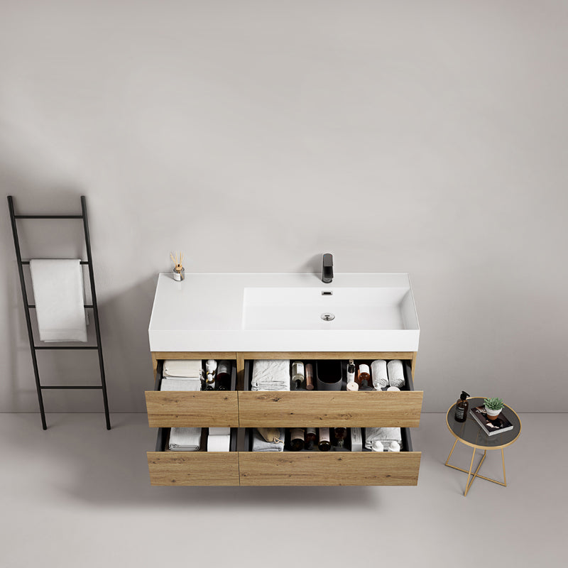 Mobile bagno sospeso 120 cm Bruno Medio Lavabo a Destra in Resina Senza Specchio - Fiji Wood