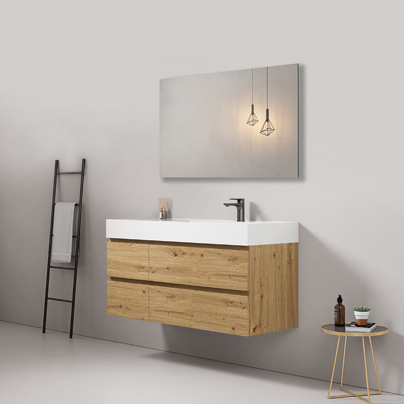 Mobile bagno sospeso 120 cm Bruno Medio Lavabo a Destra in Resina Specchio Quadro - Fiji Wood
