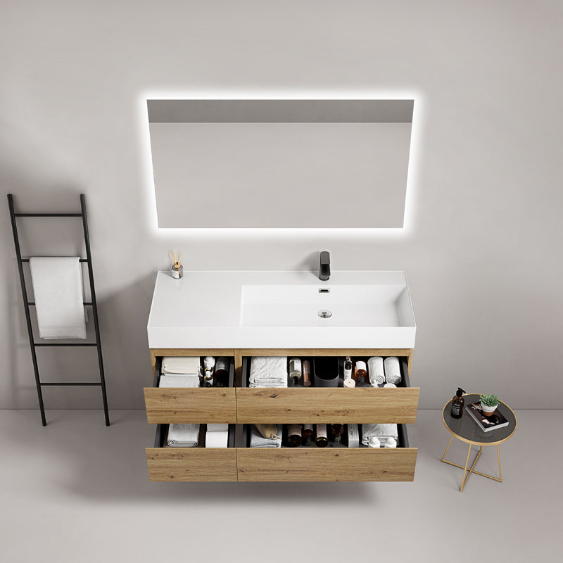 Mobile bagno sospeso 120 cm Bruno Medio Lavabo a Destra in Resina Specchio Quadro Retroilluminato - Fiji Wood