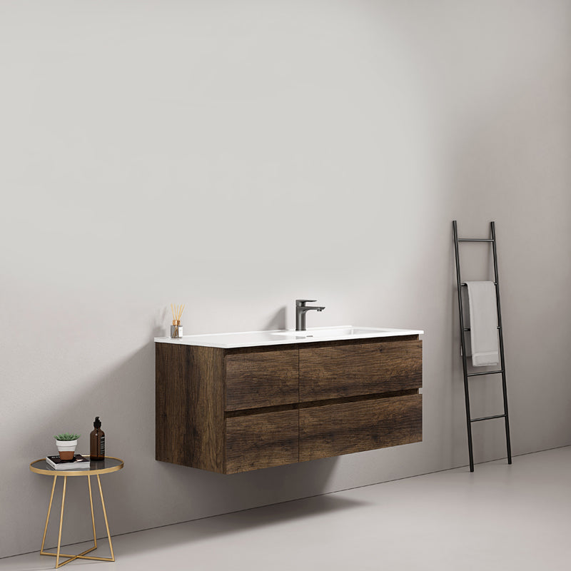 Mobile bagno sospeso 120 cm Bruno Scuro Lavabo a Destra in Ceramica Senza Specchio - Fiji Wood