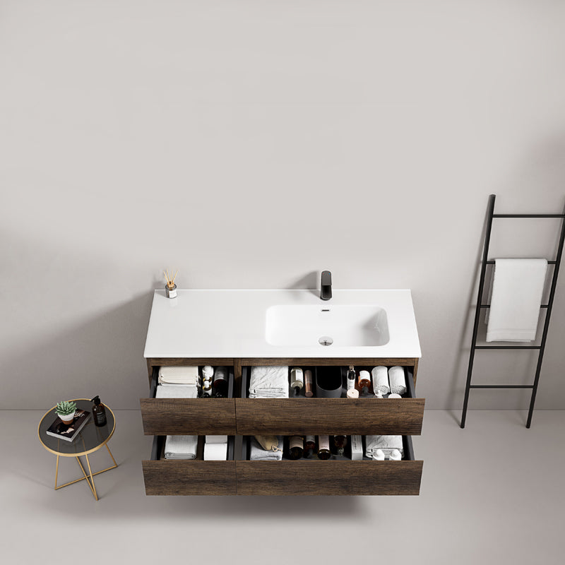 Mobile bagno sospeso 120 cm Bruno Scuro Lavabo a Destra in Ceramica Senza Specchio - Fiji Wood