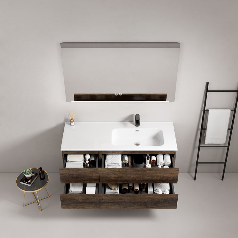 Mobile bagno sospeso 120 cm Bruno Scuro Lavabo a Sinistra in Ceramica Specchio Quadro - Fiji Wood