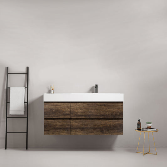Mobile bagno sospeso 120 cm Bruno Scuro Lavabo a Destra in Resina Senza Specchio - Fiji Wood