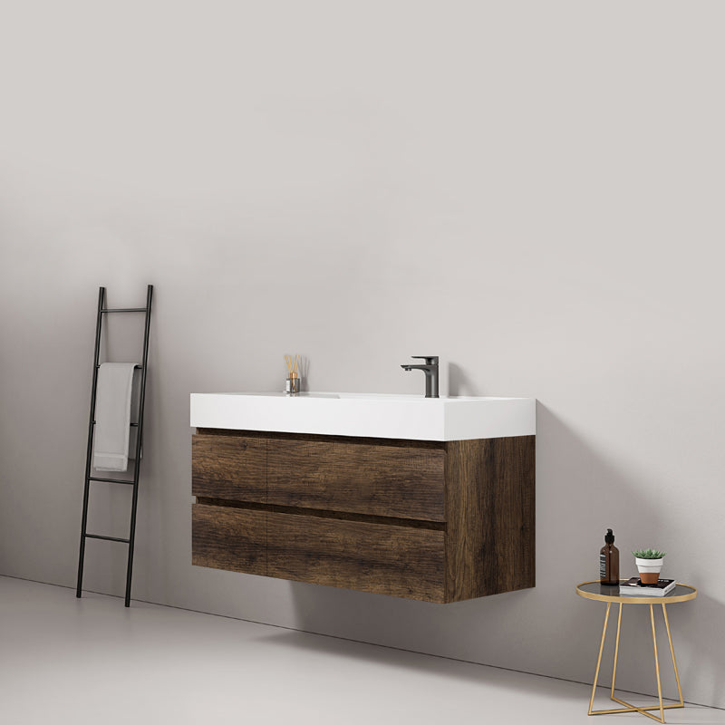 Mobile bagno sospeso 120 cm Bruno Scuro Lavabo a Destra in Resina Senza Specchio - Fiji Wood